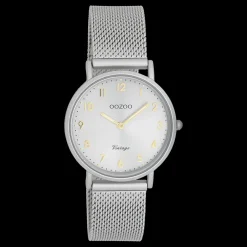 Licht grijze OOZOO horloge met metalen mesh armband - C20381