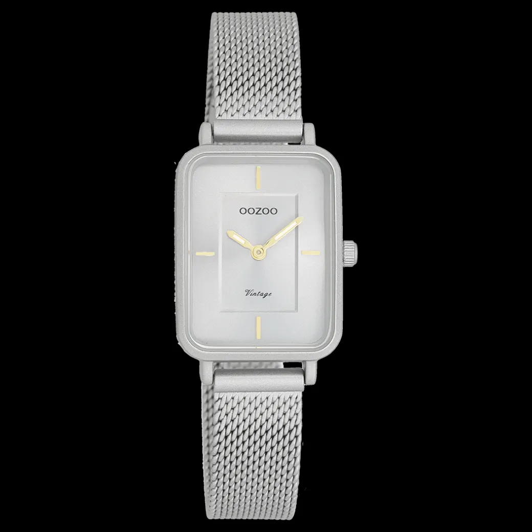 Licht grijze OOZOO horloge met metalen mesh armband - C20383