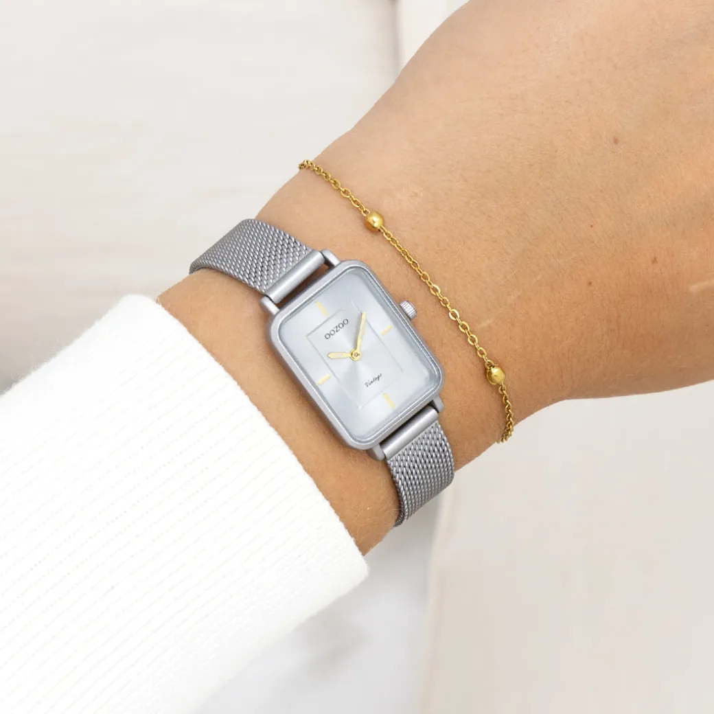 Licht grijze OOZOO horloge met metalen mesh armband - C20383