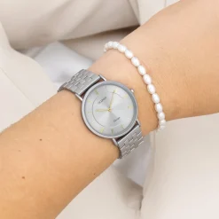 Licht grijze OOZOO horloge met roestvrijstalen armband - C20367