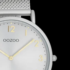 Licht grijze OOZOO horloge met metalen mesh armband - C20379