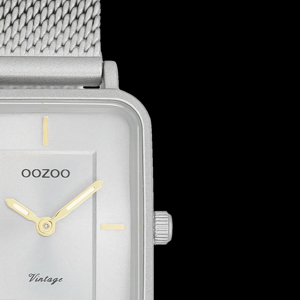 Licht grijze OOZOO horloge met metalen mesh armband - C20383