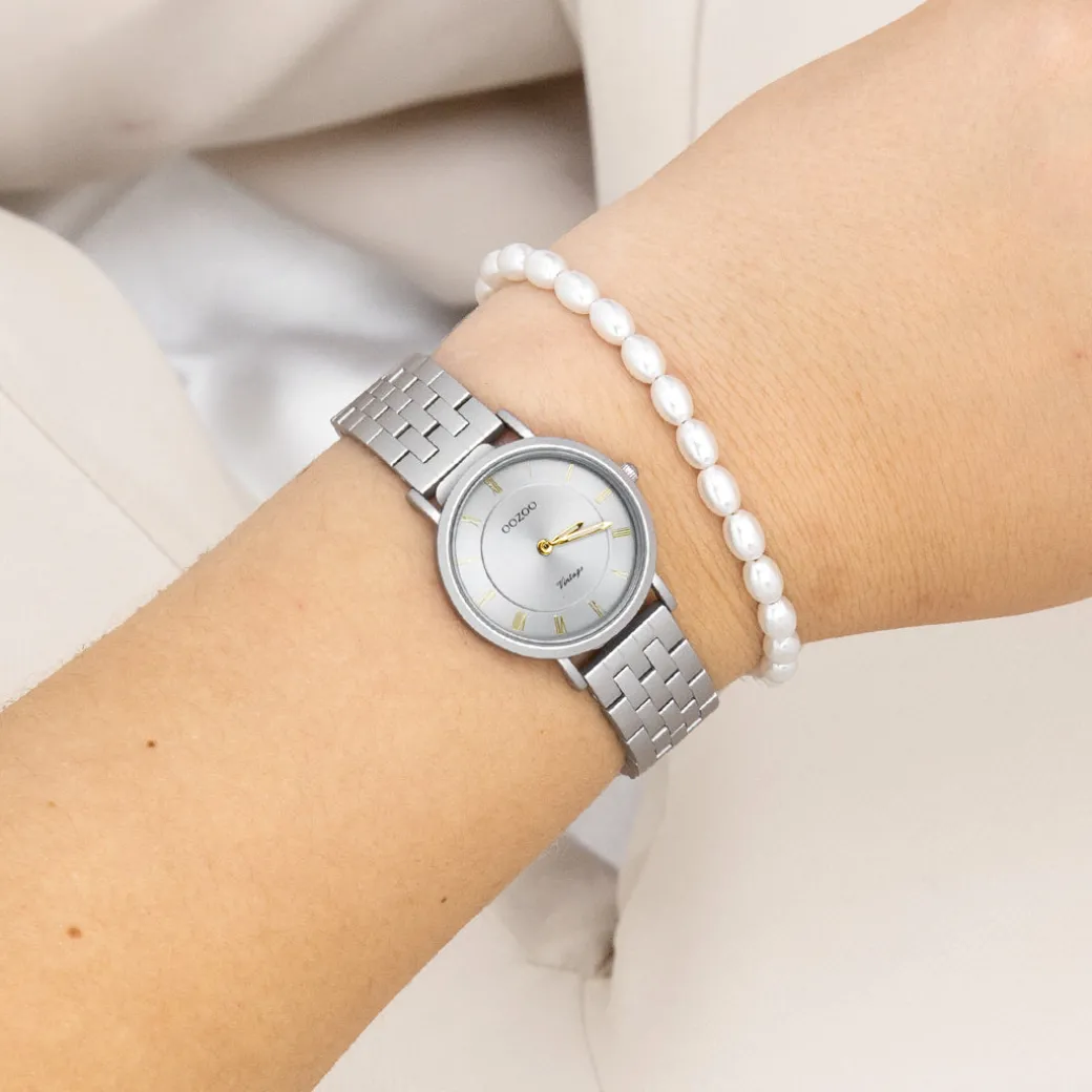 Licht grijze OOZOO horloge met roestvrijstalen armband - C20374