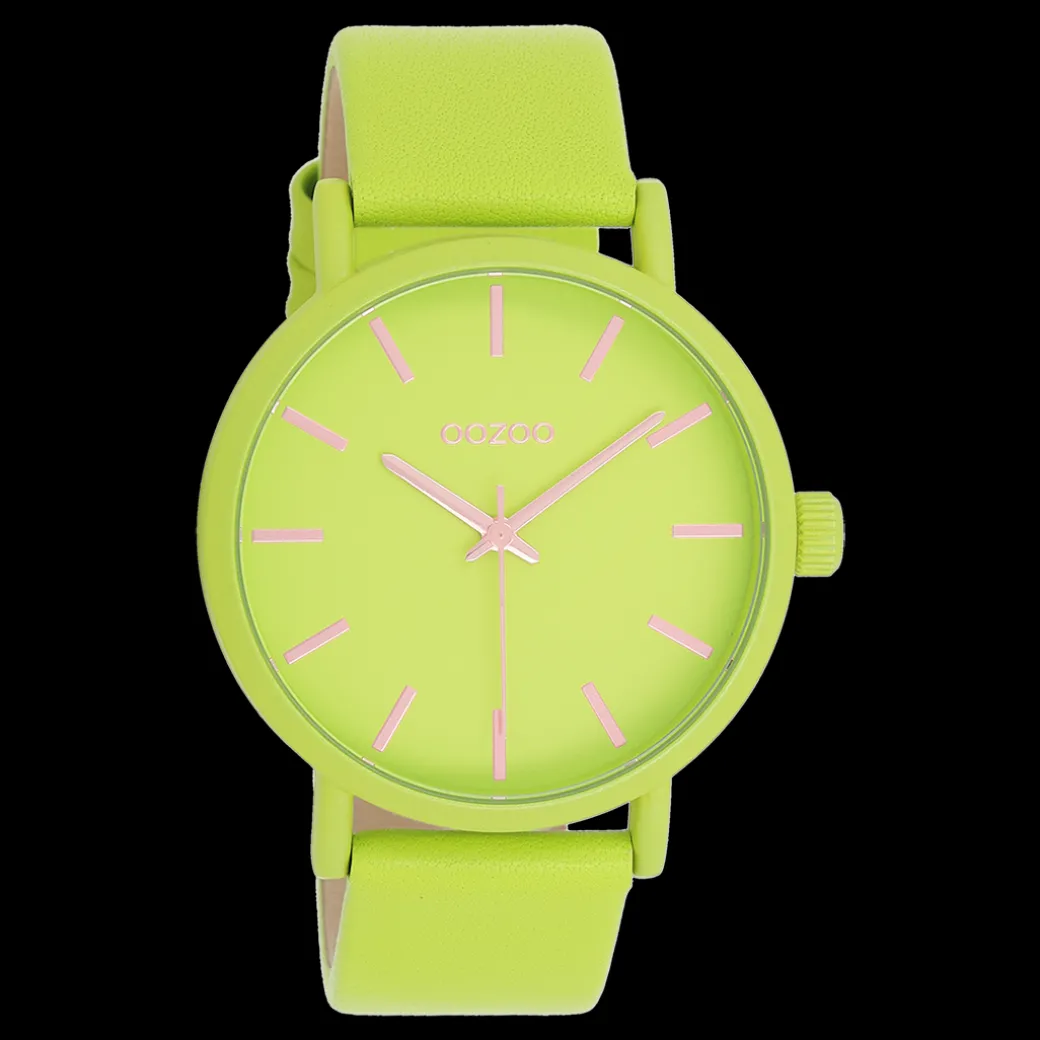 Limoen groene OOZOO horloge met leren band - C11177