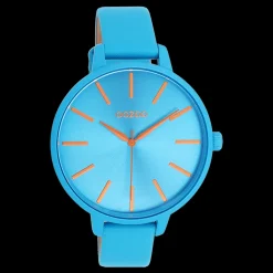Neon blauwe OOZOO horloge met felblauwe leren band - C11182