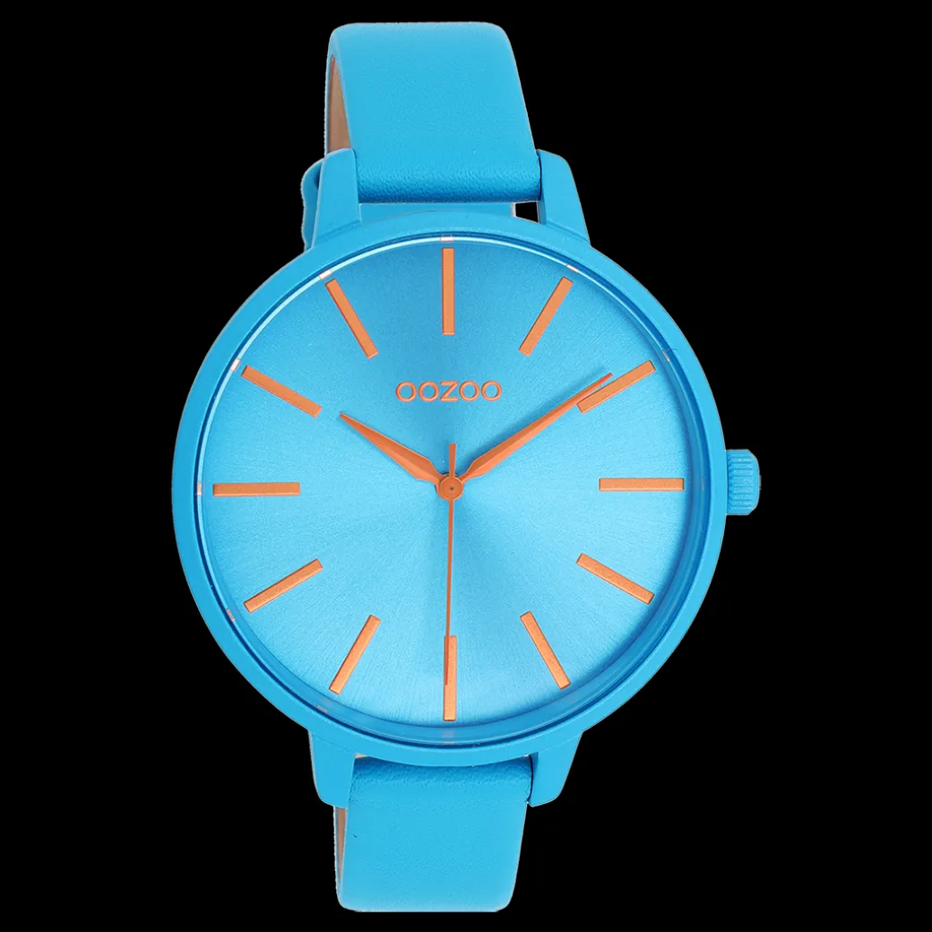 Neon blauwe OOZOO horloge met felblauwe leren band - C11182