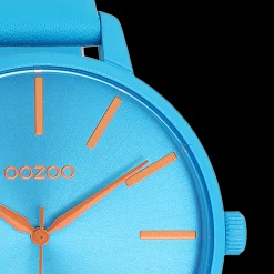 Neon blauwe OOZOO horloge met felblauwe leren band - C11182