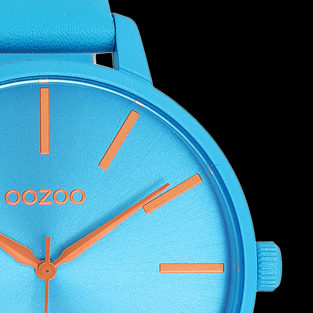 Neon blauwe OOZOO horloge met felblauwe leren band - C11182