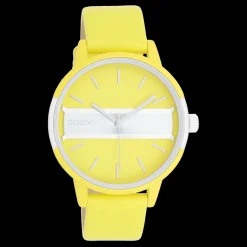 Neon geel/goudkleurige OOZOO horloge met neon gele leren band - C11191