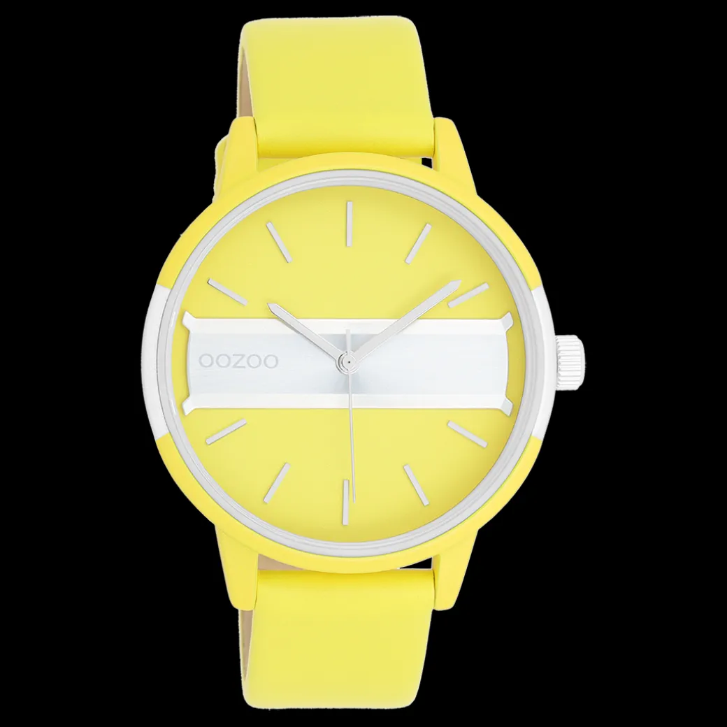 Neon geel/goudkleurige OOZOO horloge met neon gele leren band - C11191