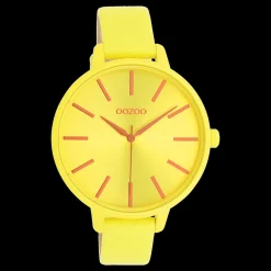 Neon gele OOZOO horloge met leren band - C11184