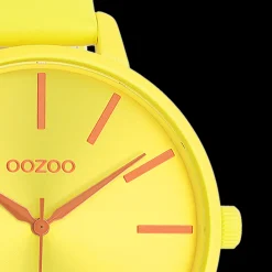 Neon gele OOZOO horloge met leren band - C11184