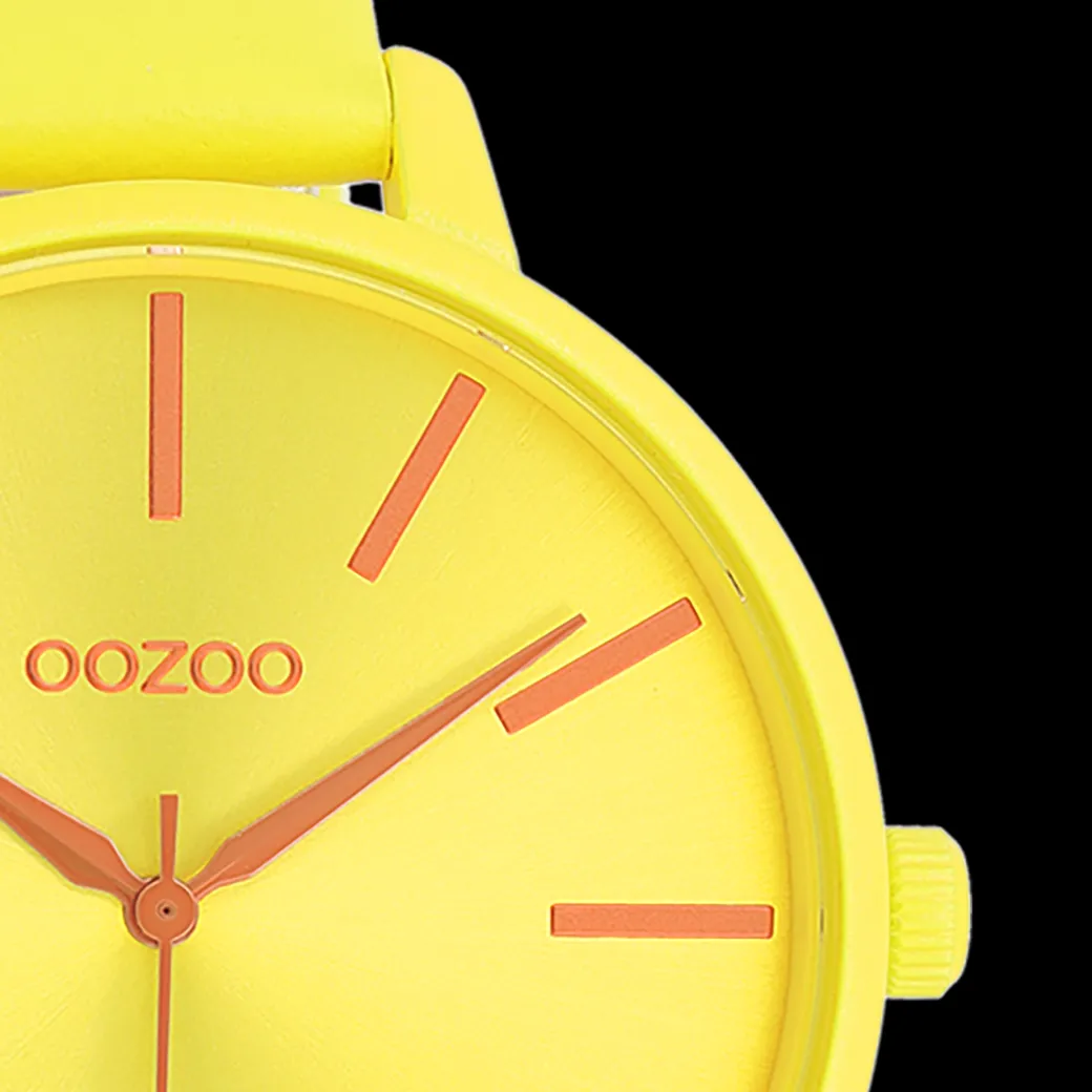 Neon gele OOZOO horloge met leren band - C11184