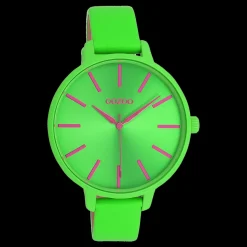 Neon groene OOZOO horloge met leren band - C11183