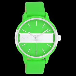 Neon groen/goudkleurige OOZOO horloge met neon groene leren band - C11189