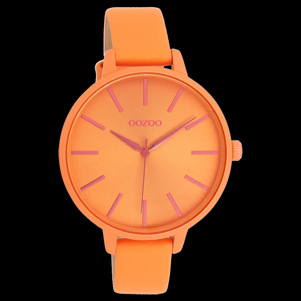 Neon oranje OOZOO horloge met leren band - C11187