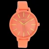 Neon rode OOZOO horloge met koraalkleurige leren band - C11185