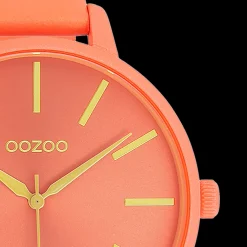 Neon rode OOZOO horloge met koraalkleurige leren band - C11185