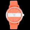 Neon rode/goudkleurige OOZOO horloge met neon oranje leren band - C11190