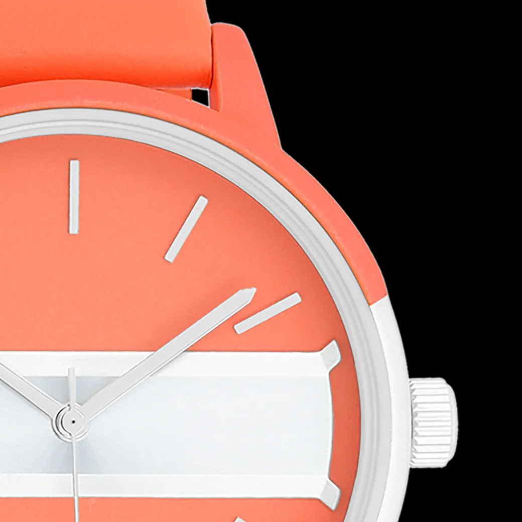 Neon rode/goudkleurige OOZOO horloge met neon oranje leren band - C11190