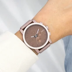 Oud roze OOZOO horloge met leren band - C11218