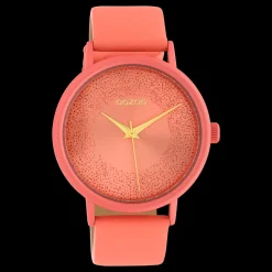 Perzik roze OOZOO horloge met leren band - C10580