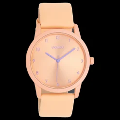 Perzik roze OOZOO horloge met leren band - C11075