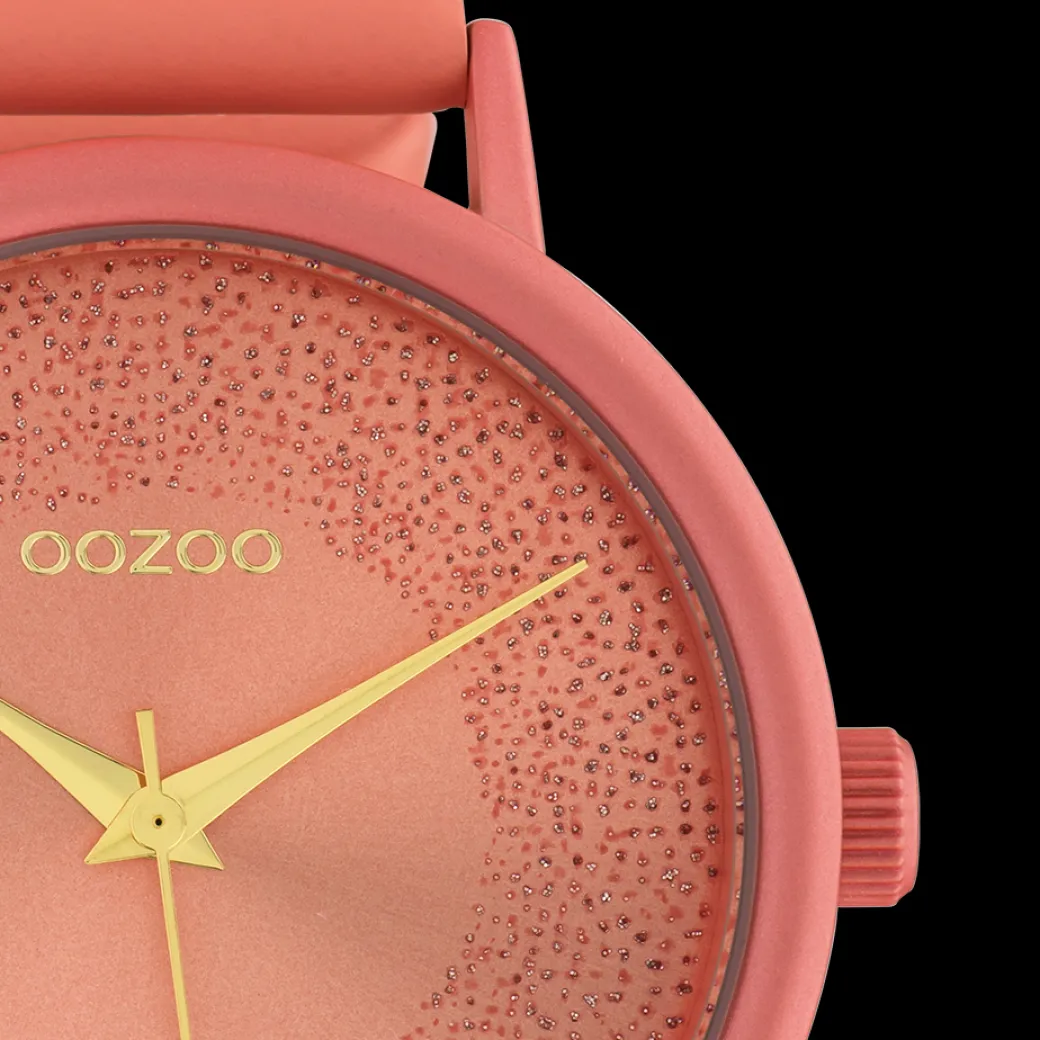 Perzik roze OOZOO horloge met leren band - C10580
