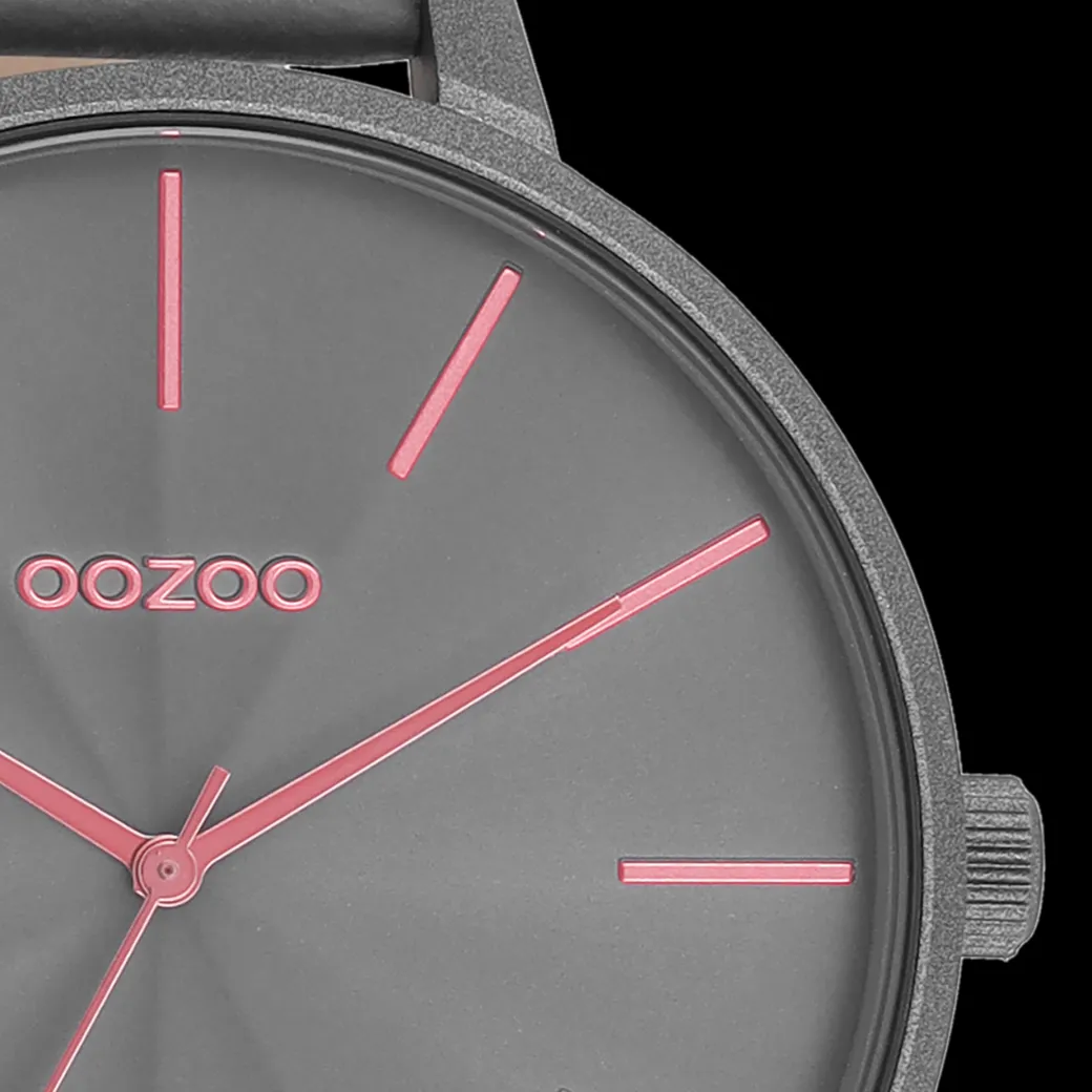 Rook grijze OOZOO horloge met leren band - C11254