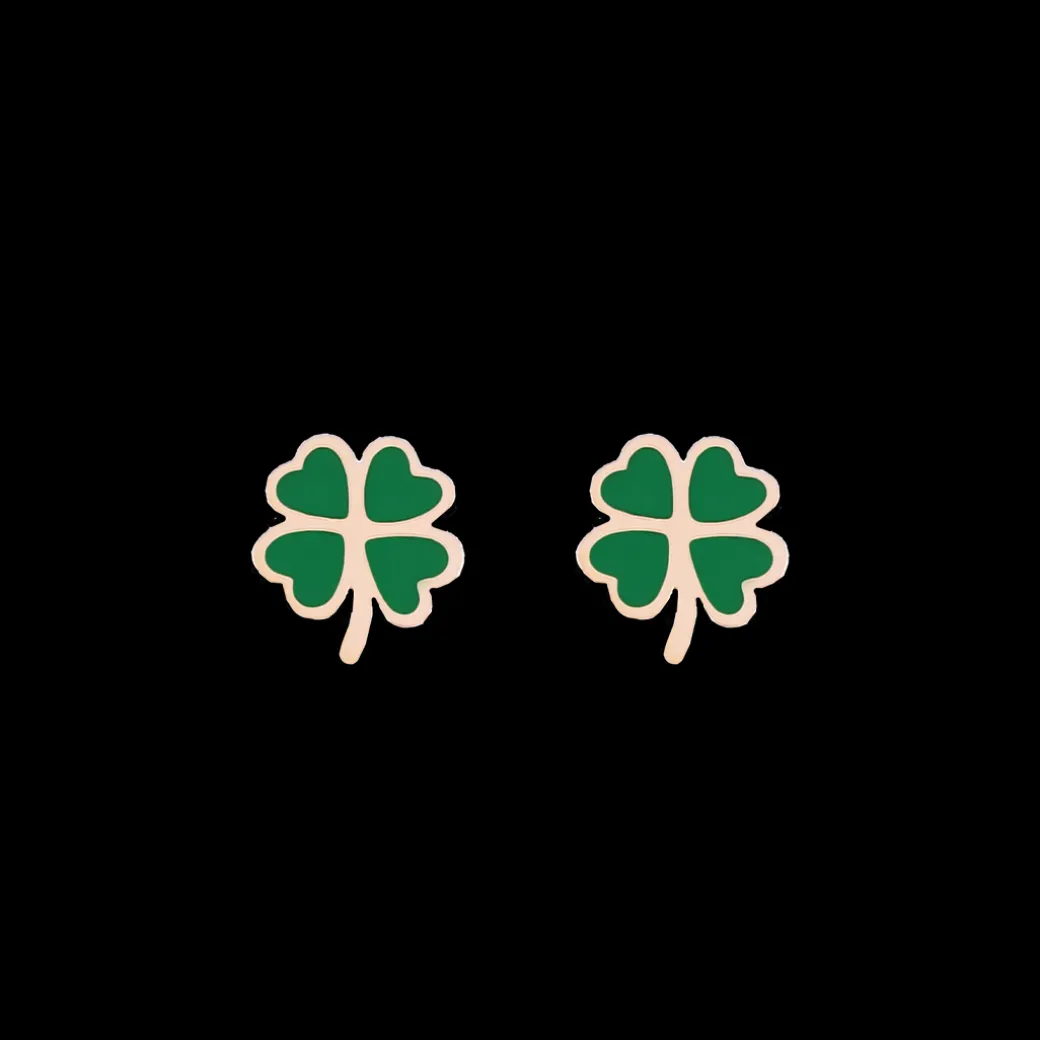 Rosé goud kleurige armband + ketting set met een groene klaver