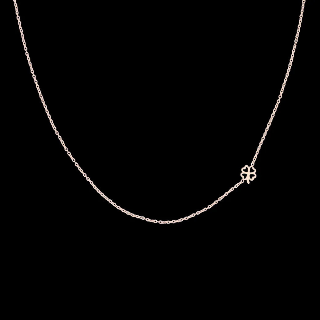 Rosé goud kleurige armband + oorbellen + ketting set met een klaver