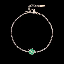 Rosé goud kleurige armband + ketting set met een groene klaver