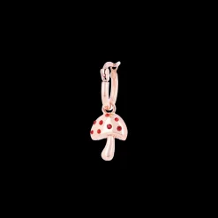 Rosé goud kleurige oorring + ketting set met een paddenstoel bedeltje