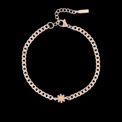 Rosé goudkleurige armband met roze bloem bedeltje