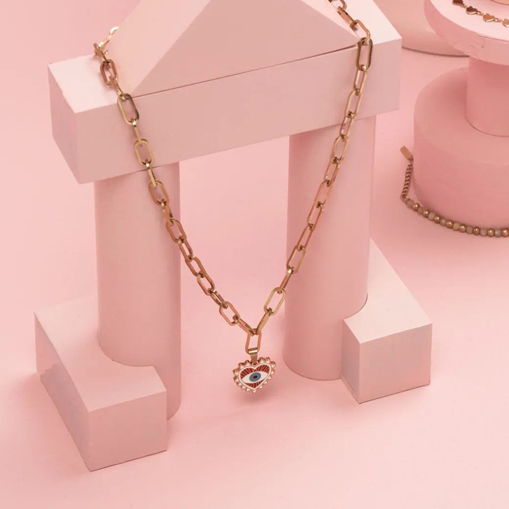 Rosé goudkleurige ketting met boze oog bedeltje