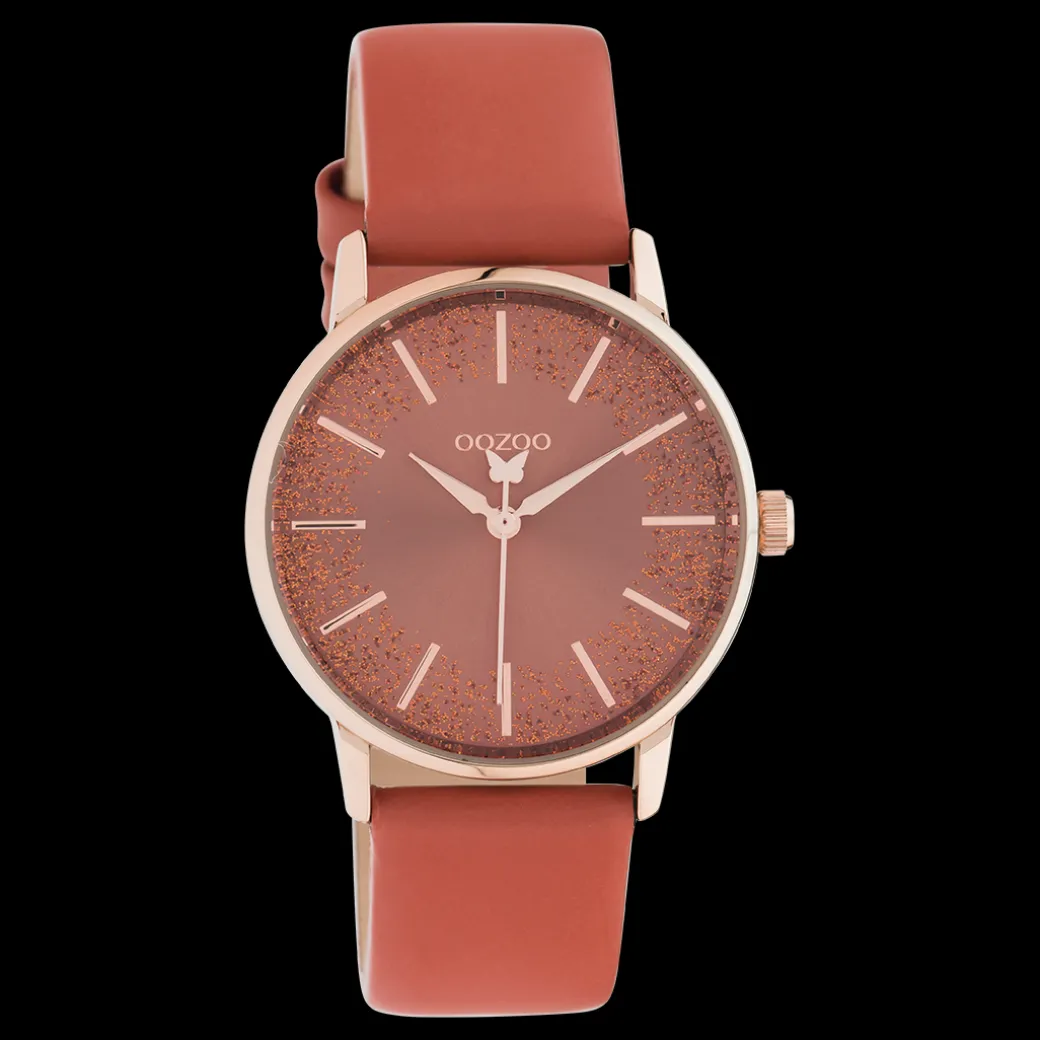 Rosé goudkleurige OOZOO horloge met abrikoos goudkleurige leren band - C10934