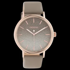 Rosé goudkleurige OOZOO horloge met taupe leren band - C10937