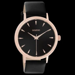 Rosé goudkleurige OOZOO horloge met zwarte leren band - C10829