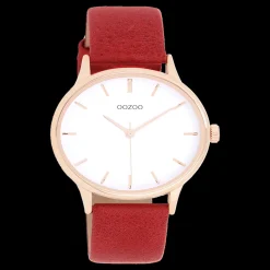 Rosé goudkleurige OOZOO horloge met rode leren band - C11053