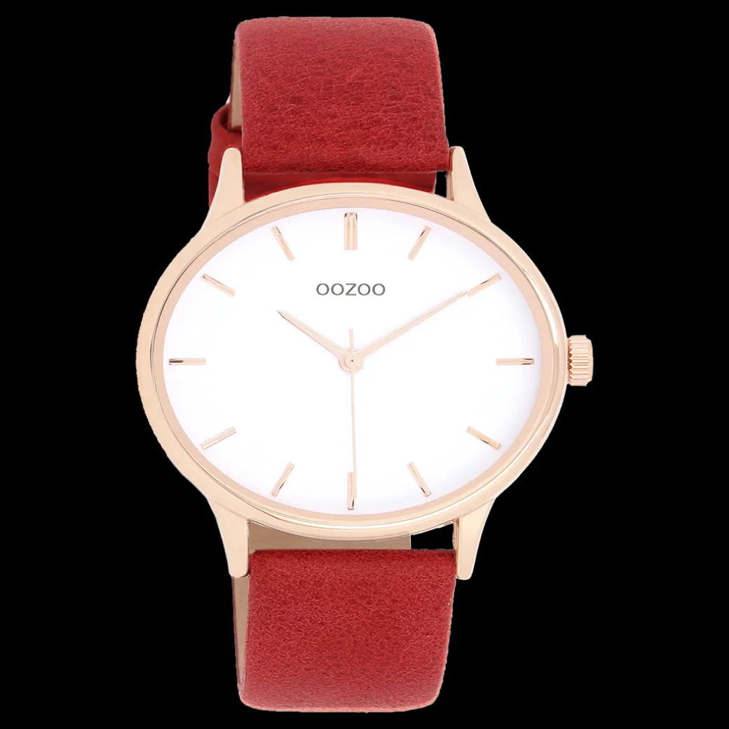 Rosé goudkleurige OOZOO horloge met rode leren band - C11053