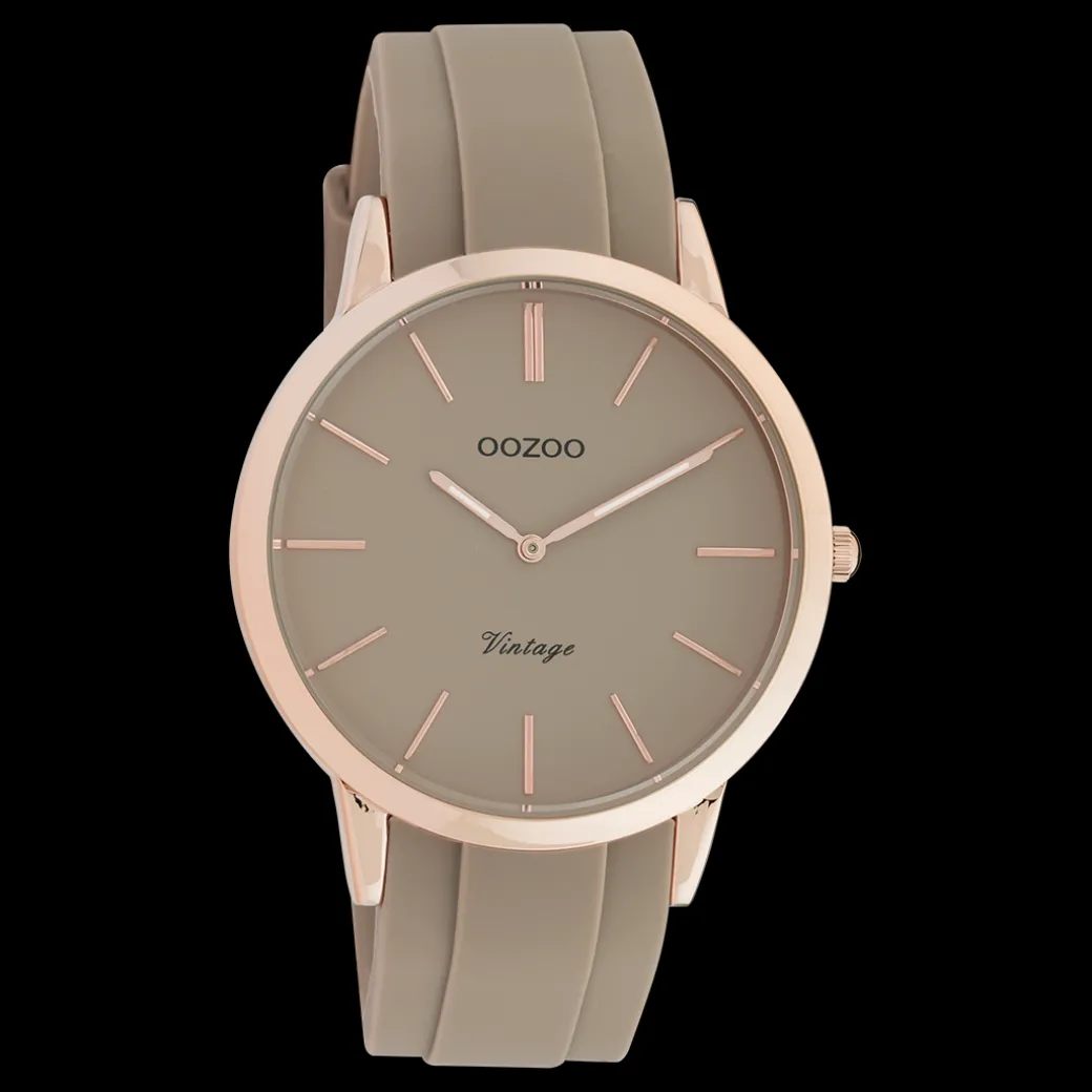 Rosé goudkleurige OOZOO horloge met taupe rubber band - C20170