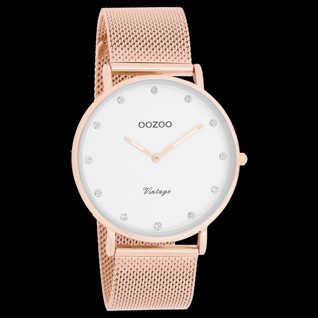 Rosé goudkleurige OOZOO horloge met metalen mesh armband - C20238