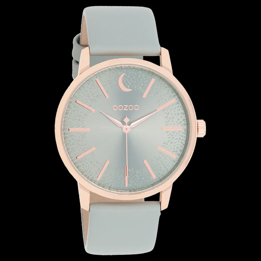 Rosé goudkleurige OOZOO horloge met steengrijze leren band - C11040