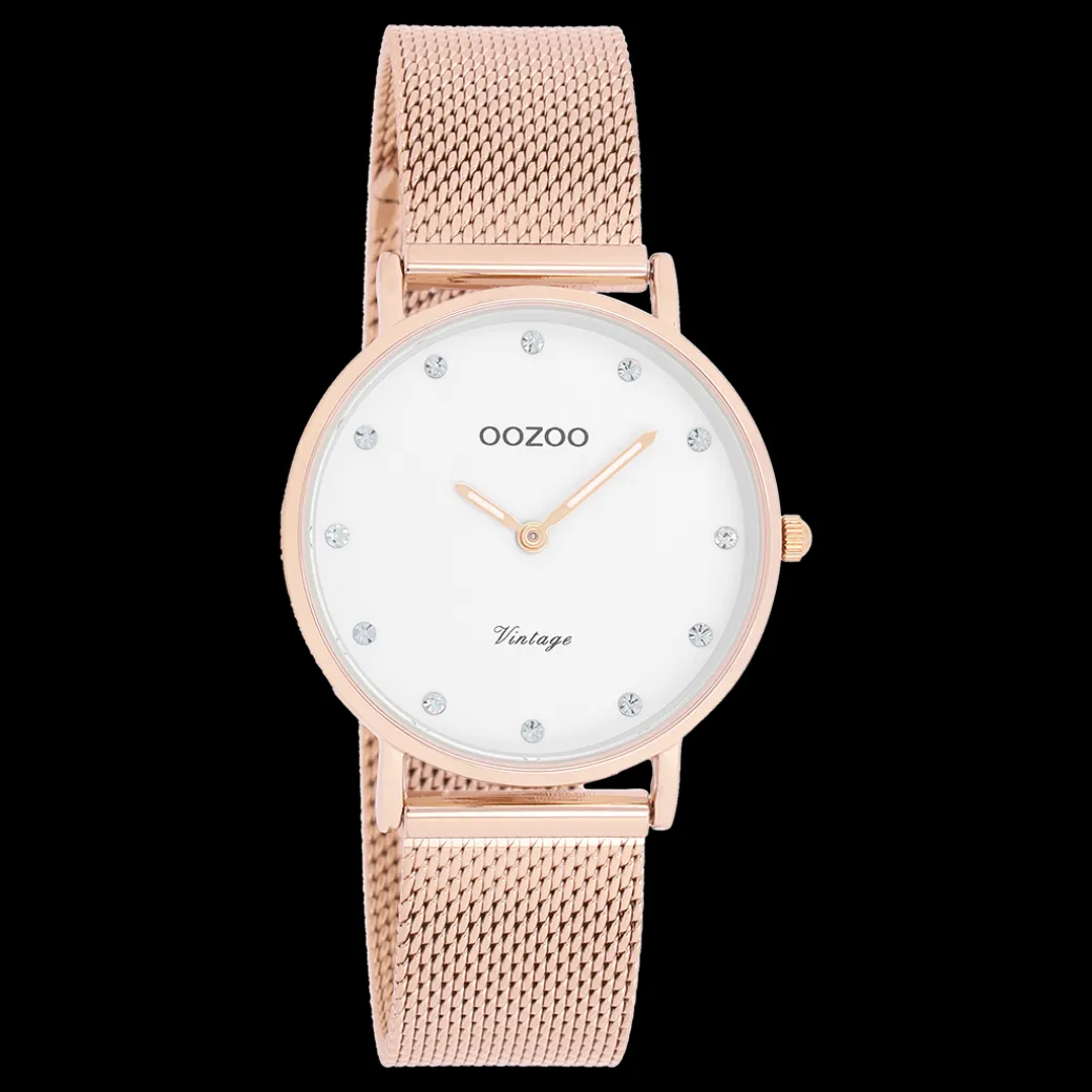 Rosé goudkleurige OOZOO horloge met metalen mesh armband - C20243