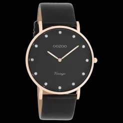 Rosé goudkleurige OOZOO horloge met zwarte leren band - C20249