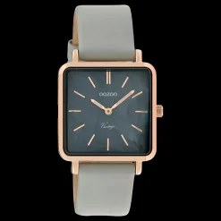 Rosé goudkleurige OOZOO horloge met steengrijze leren band - C9947