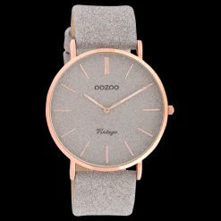 Rosé goudkleurige OOZOO horloge met taupe leren band - C20162