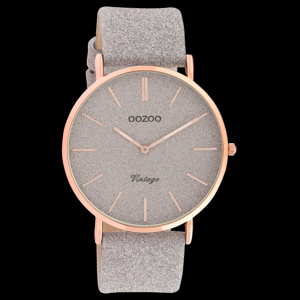 Rosé goudkleurige OOZOO horloge met taupe leren band - C20162