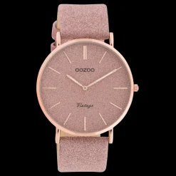 Rosé goudkleurige OOZOO horloge met oud roze leren band - C20161