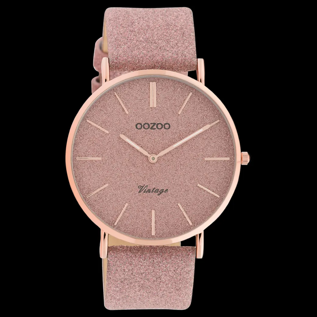 Rosé goudkleurige OOZOO horloge met oud roze leren band - C20161